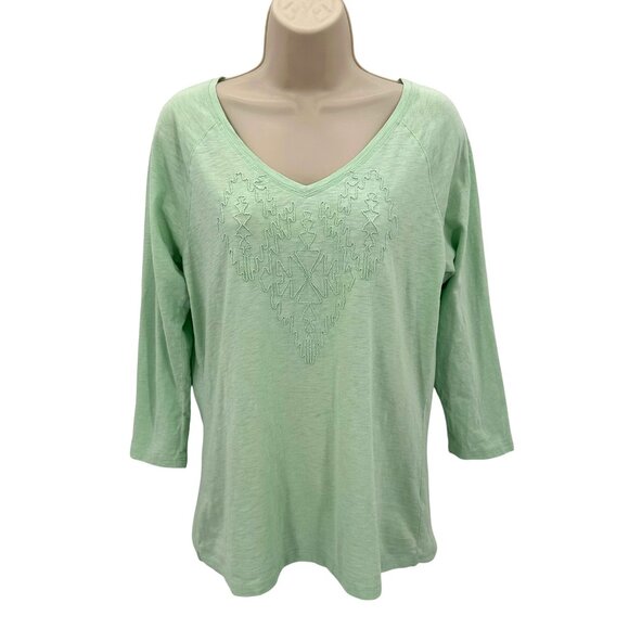 Pendleton Womens Embroidered Mint Green 3/4 Sleeve Cotton Top Size M - Picture 1 of 8